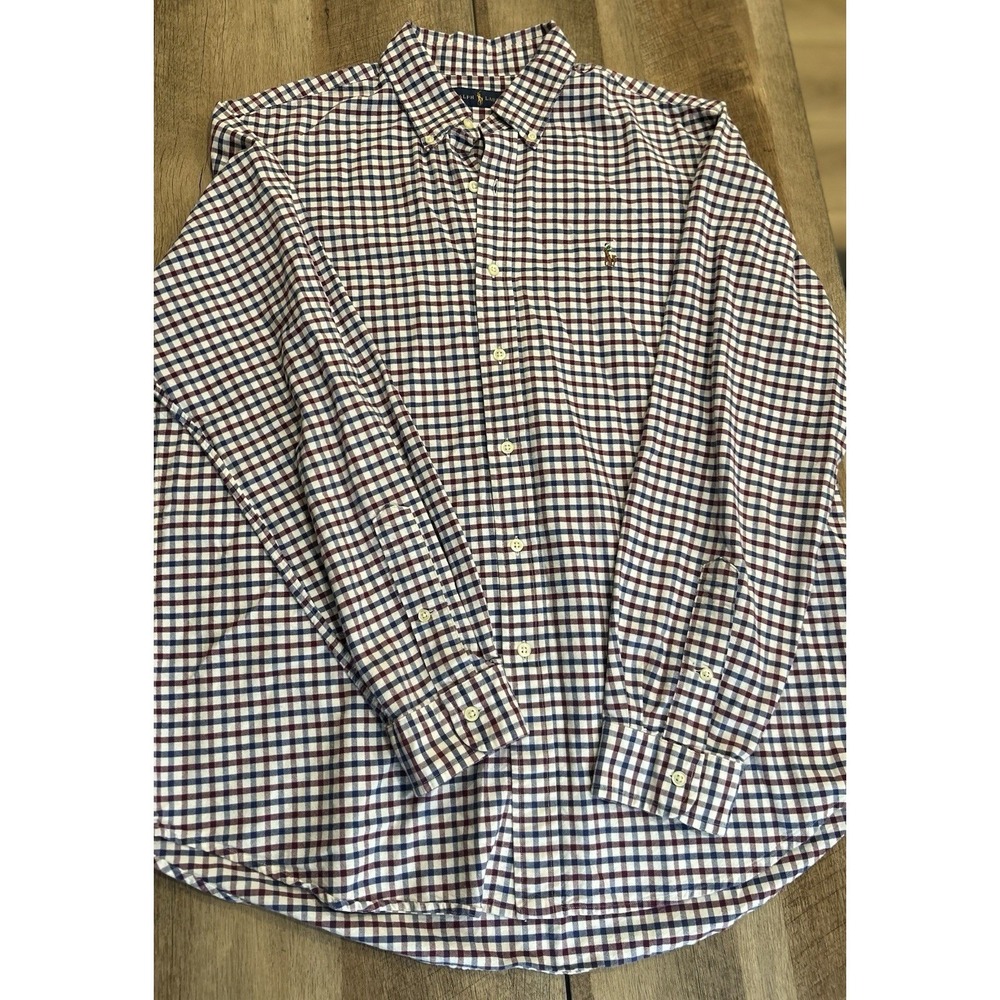Ralph Lauren Shirt Mens Large Blue And Maroon Plaid‎ Long Sleeve Button